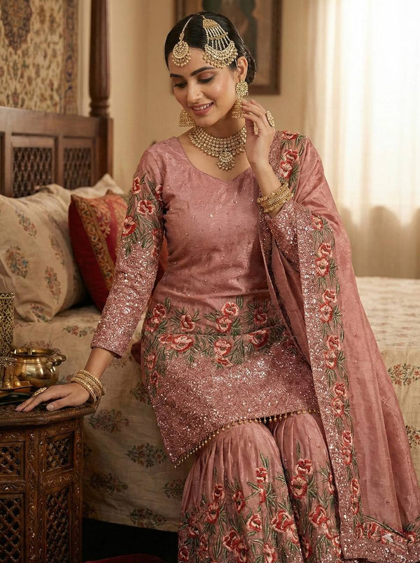 Radiant Rose Embroidered Ethnic Ensemble