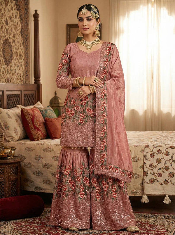 Radiant Rose Embroidered Ethnic Ensemble