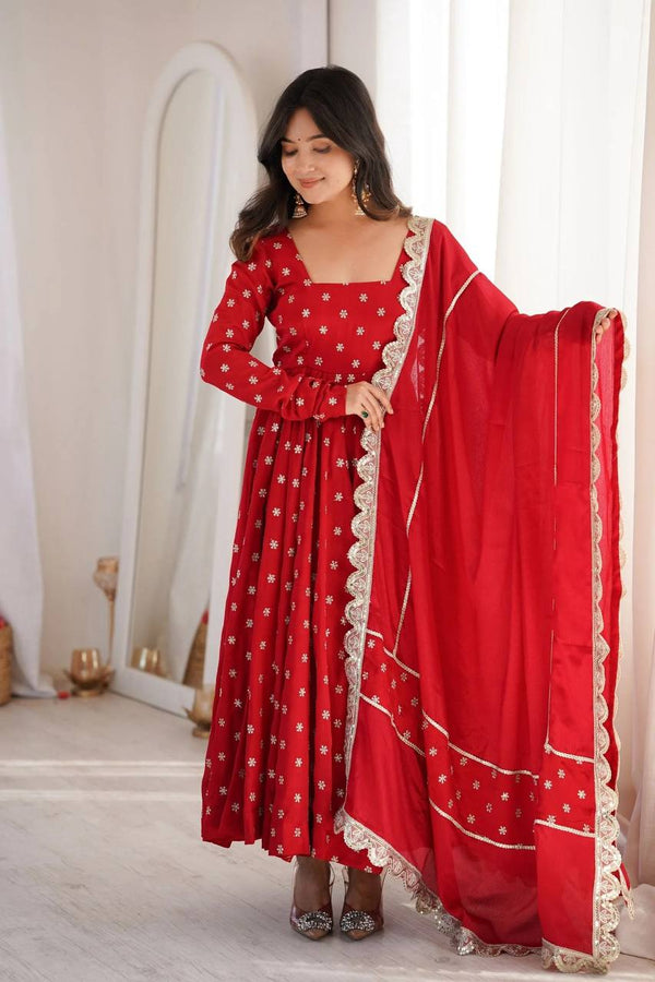Elegant Red Anarkali Dress with Dupatta