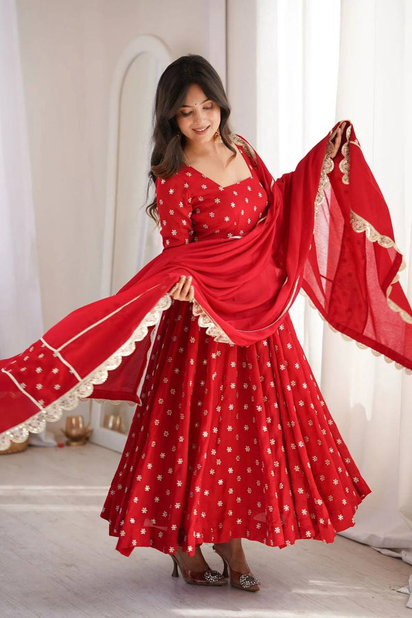 Elegant Red Anarkali Dress with Dupatta