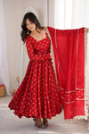 Elegant Red Anarkali Dress with Dupatta