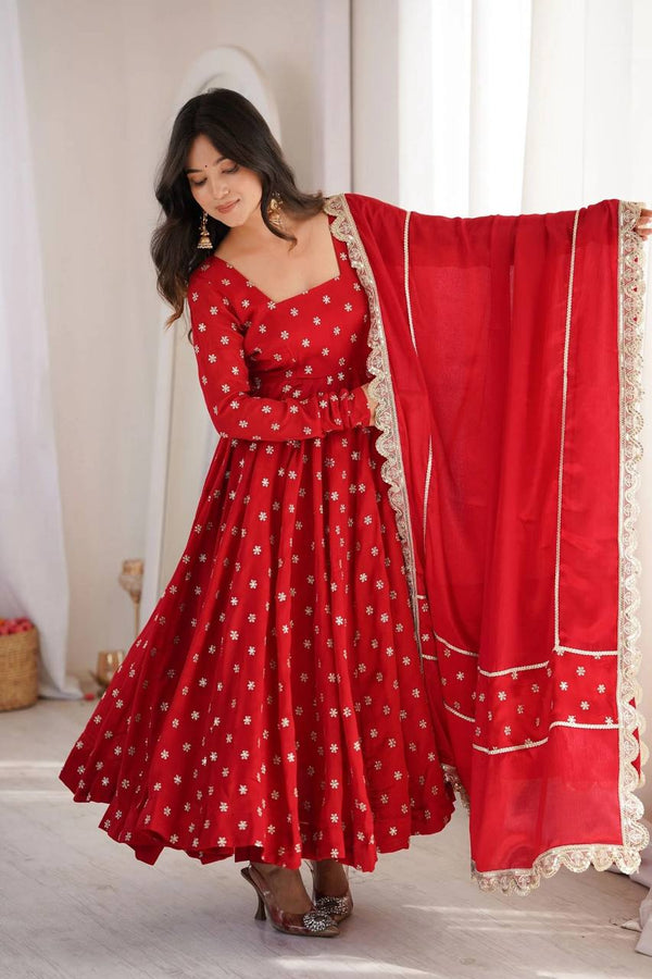 Elegant Red Anarkali Dress with Dupatta