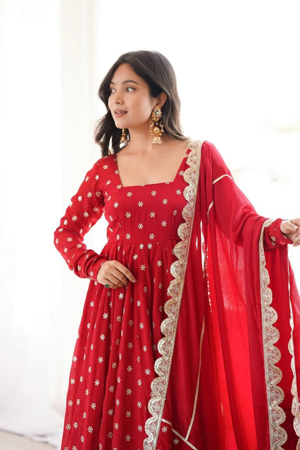 Elegant Red Anarkali Dress with Dupatta