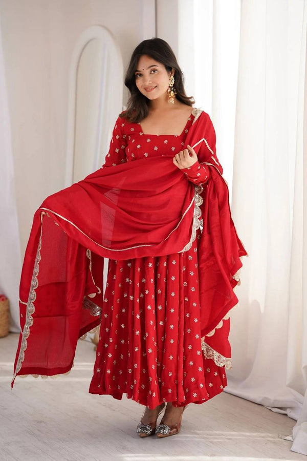 Elegant Red Anarkali Dress with Dupatta