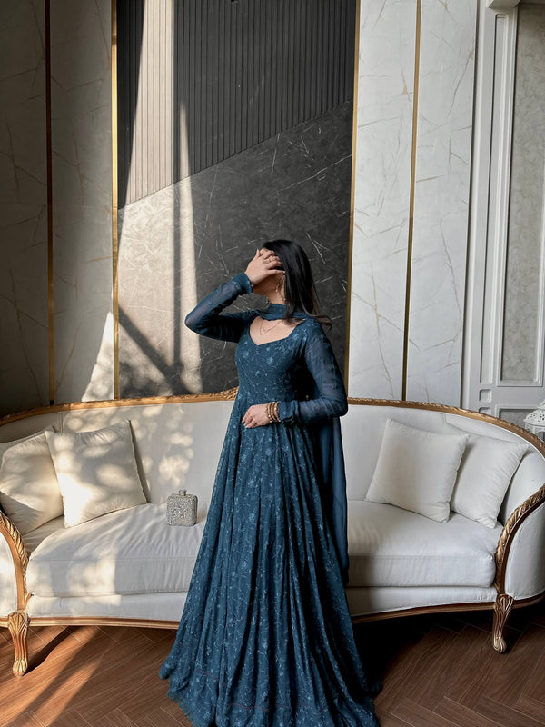 Elegance in Blue on a Cozy Couch