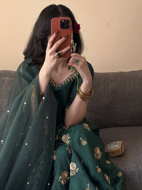 Elegant Green Festive Wear Suit Set
