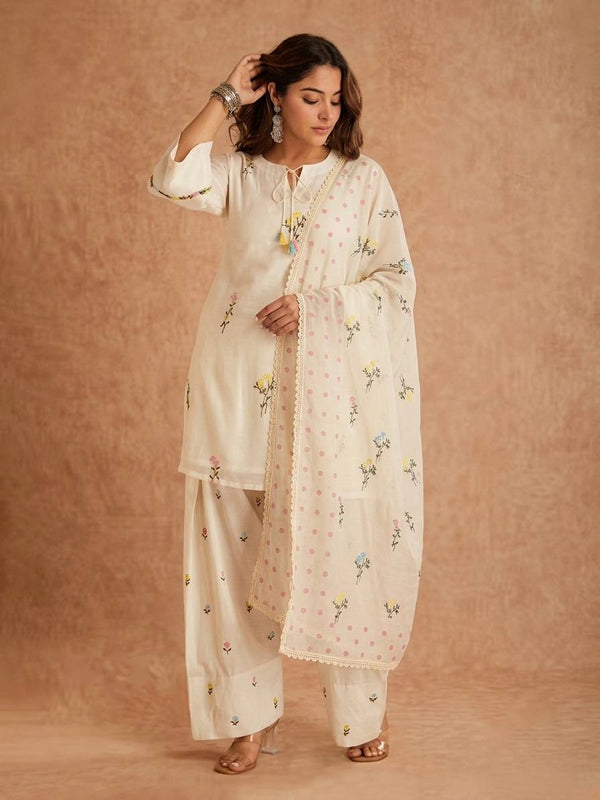 Elegant Floral Cotton Kurta Ensemble