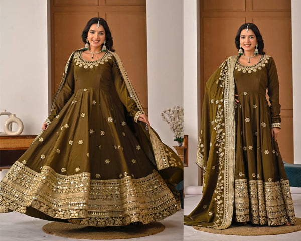 Elegant Olive Green Festive Gown