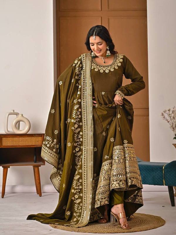 Elegant Olive Green Festive Gown