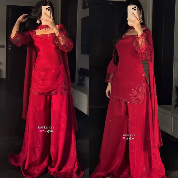 Chic Red Outfit for Eid Festivities
