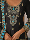 Regal Fusion: Black and Blue Embroidered Ensemble