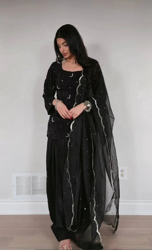 Glamorous Black Outfit with Silver Accents