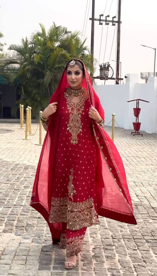 Radiant Elegance: The Red Wedding Ensemble