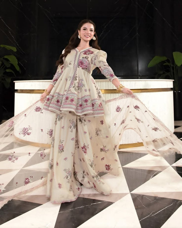 Graceful Ivory Sharara With Embroidery