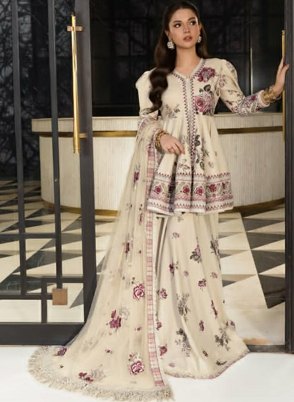 Graceful Ivory Sharara With Embroidery