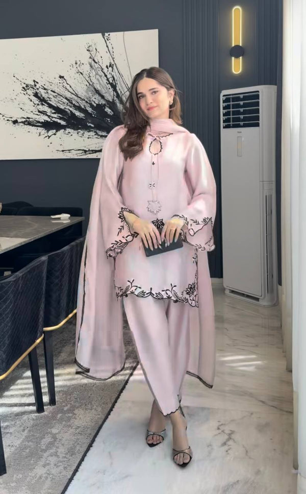 Graceful Woman in Pink Traditional Attire