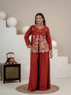 Designer Rust Embroidered Palazzo Suit Set