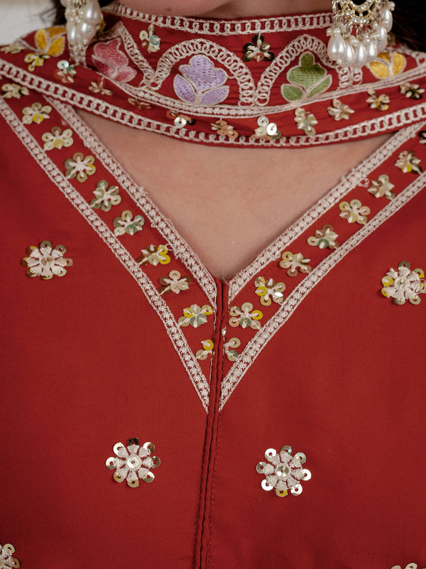 Designer Rust Embroidered Palazzo Suit Set