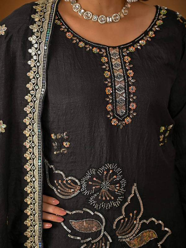 Black Traditional Top Palazzo with Dupatta