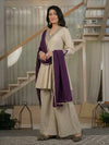 Premium Cream Kurta Palazzo Set with Purple Dupatta