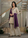 Premium Cream Kurta Palazzo Set with Purple Dupatta