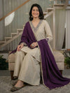 Premium Cream Kurta Palazzo Set with Purple Dupatta