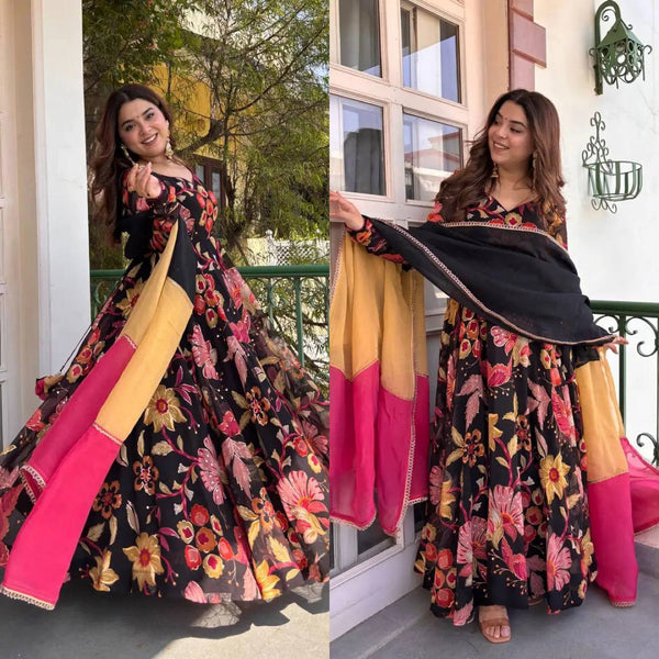 Chic Black and Pink Floral Ensemble