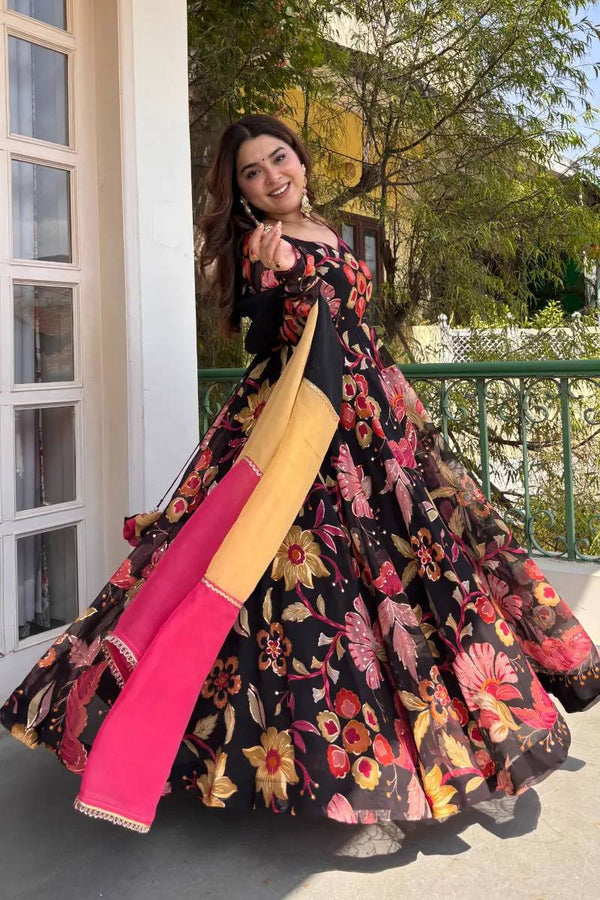 Chic Black and Pink Floral Ensemble