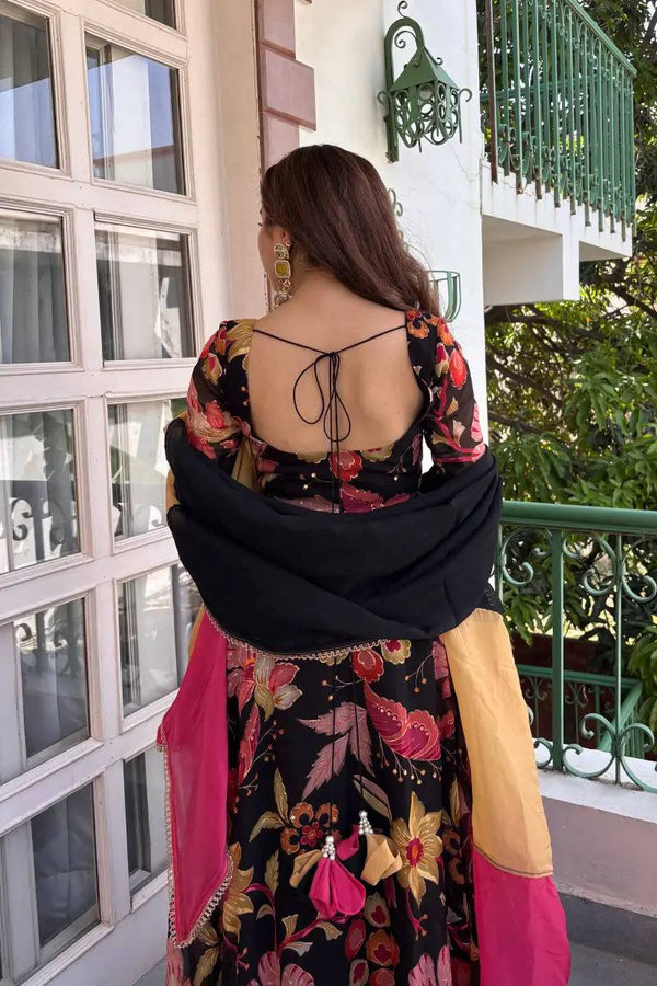 Chic Black and Pink Floral Ensemble