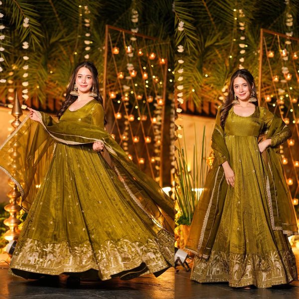 Elegance in Olive Green Attire
