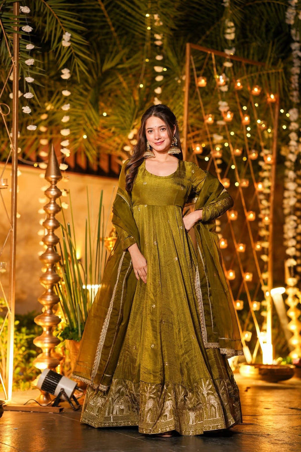 Elegance in Olive Green Attire