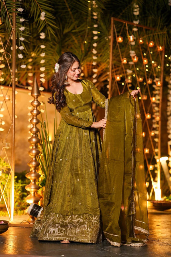 Elegance in Olive Green Attire